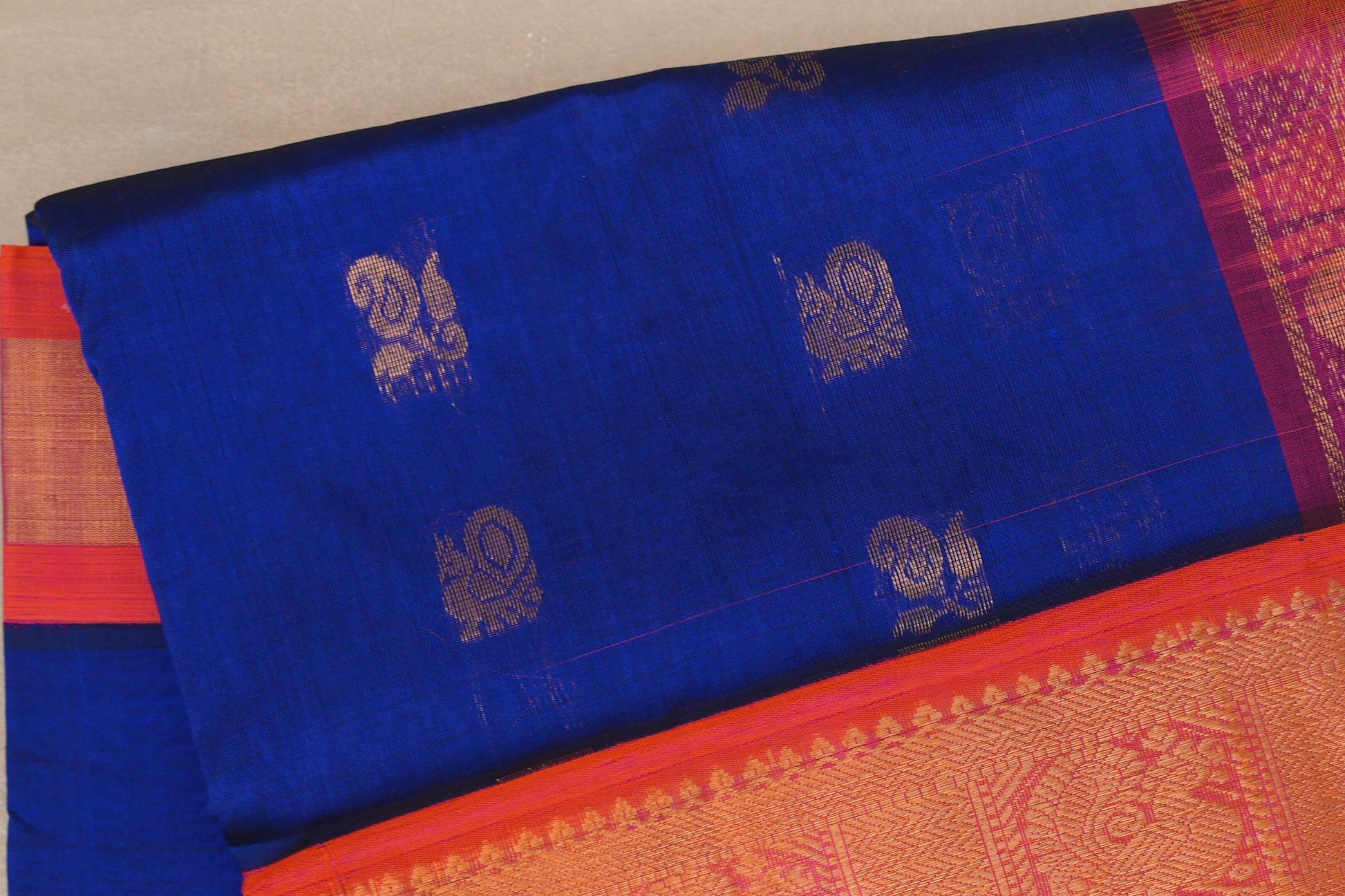 deep blue Vintage Silk Cotton Saree body zoom