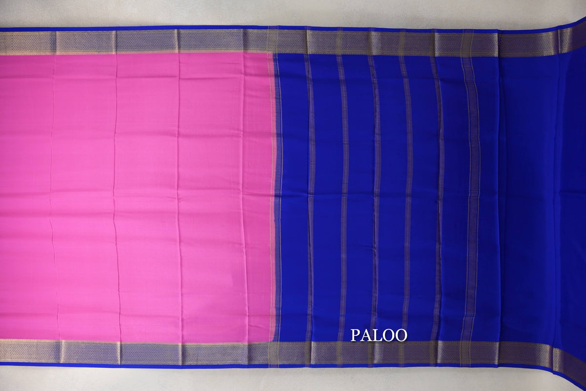 Bright Rose Pink with Royal Blue Mysore Silk Saree by Shreenivas Silks PSSR0110257