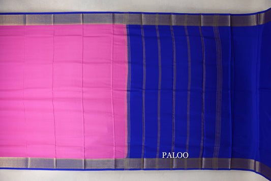 Bright Rose Pink with Royal Blue Mysore Silk Saree by Shreenivas Silks paloo