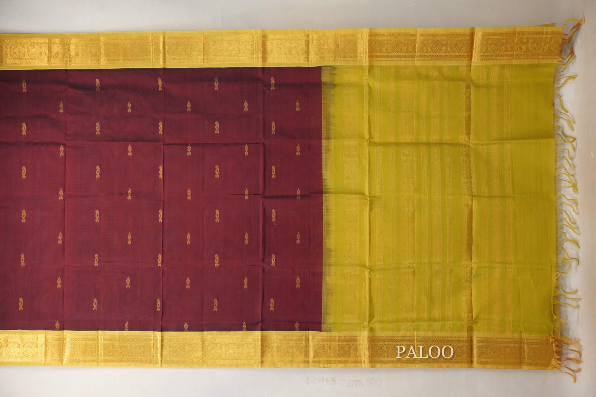 deep maroon  Vintage Silk Cotton Saree  paloo