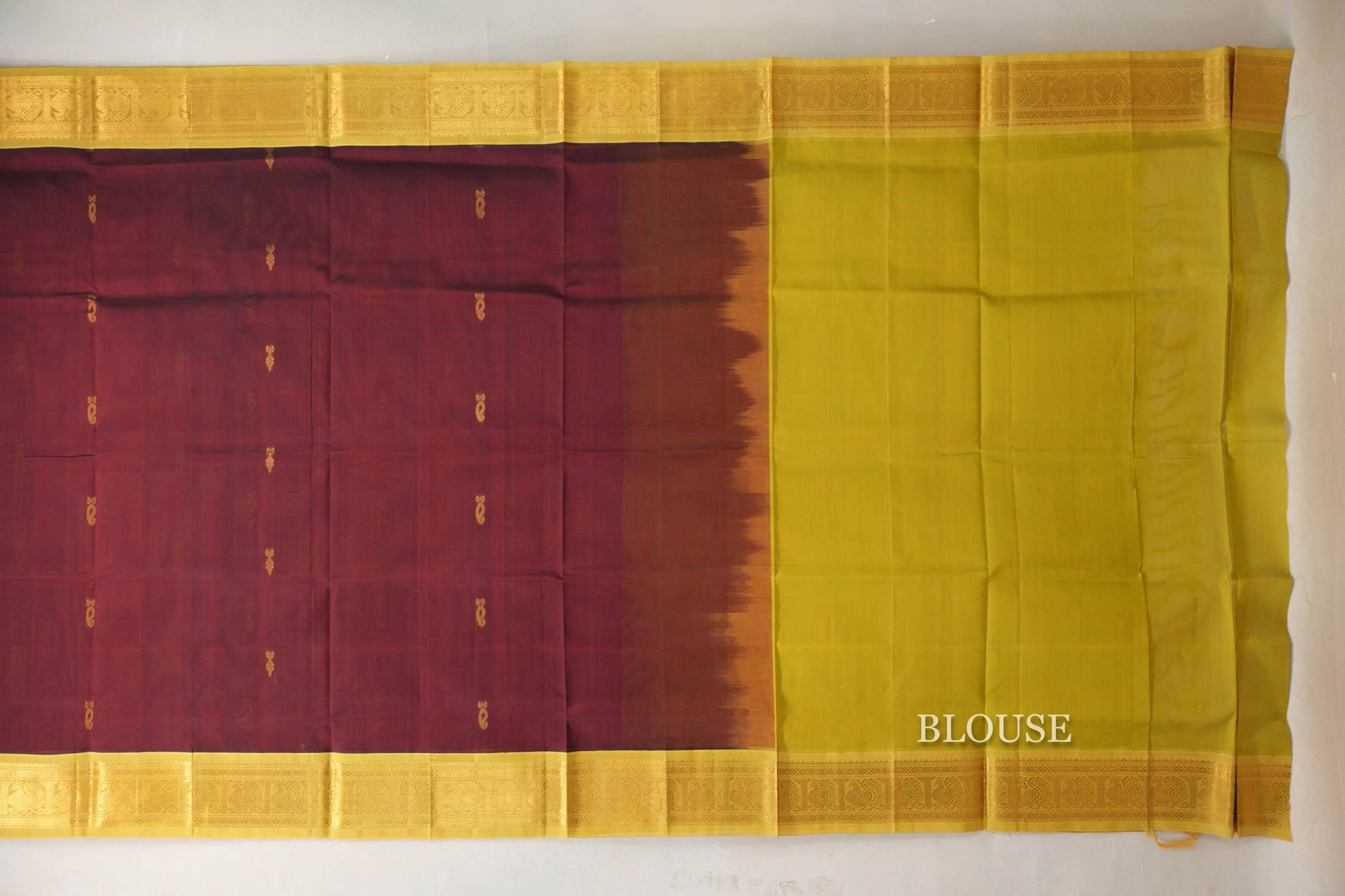 deep maroon  Vintage Silk Cotton Saree  blouse