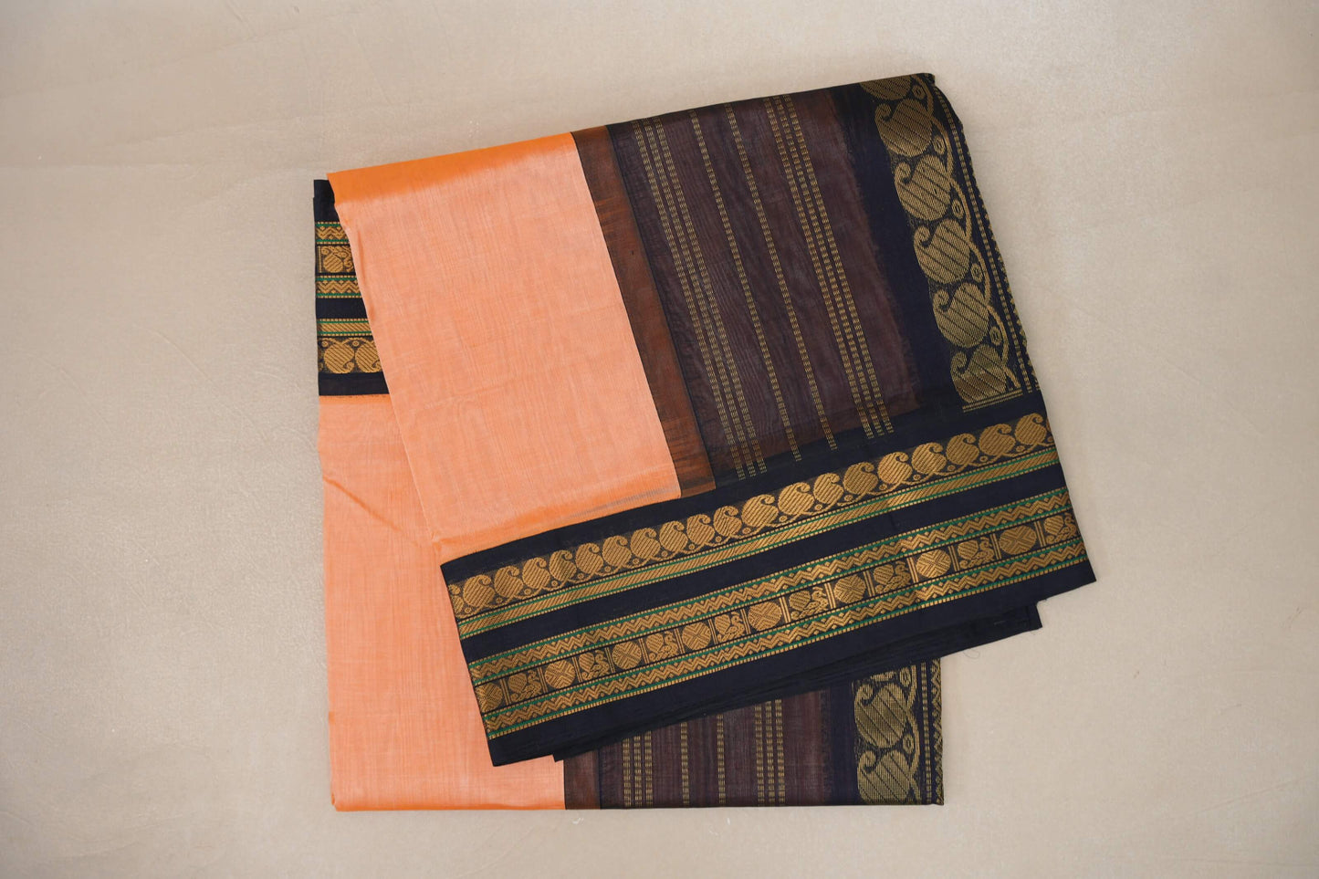 folded Peach Vintage Silk Cotton Saree  