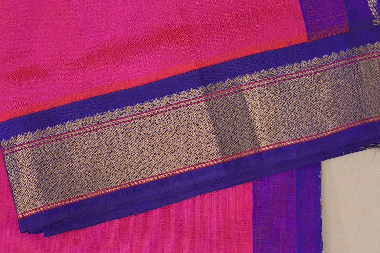 orangish pink Vintage Silk Cotton Saree  border zoom