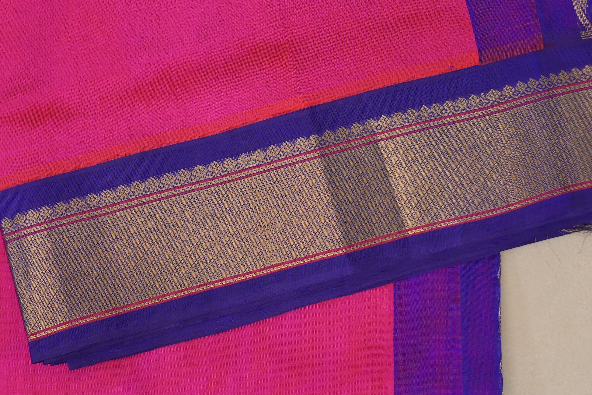 orangish pink Vintage Silk Cotton Saree  border zoom