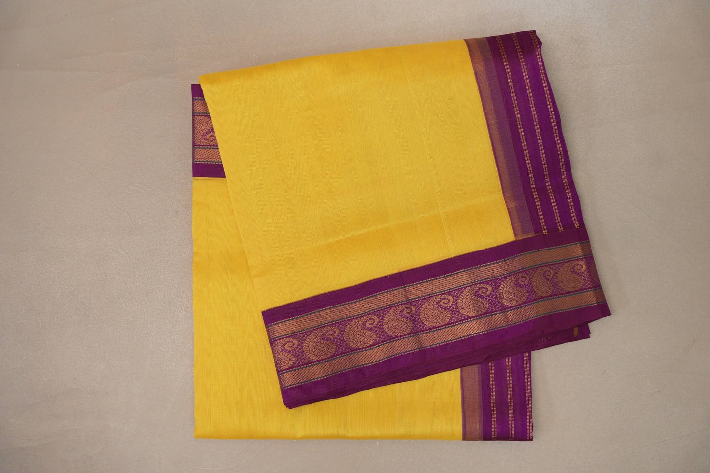folded Bright yellow Vintage Silk Cotton Saree  