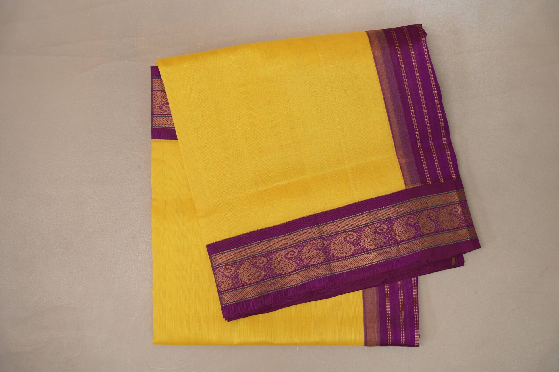 folded Bright yellow Vintage Silk Cotton Saree  