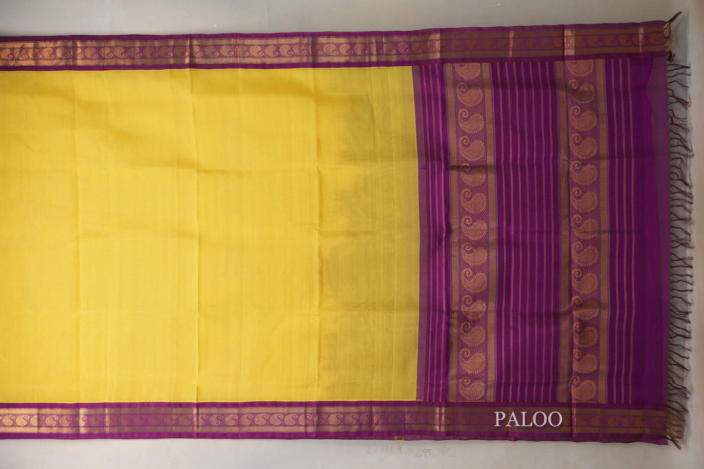 Bright yellow Vintage Silk Cotton Saree  paloo