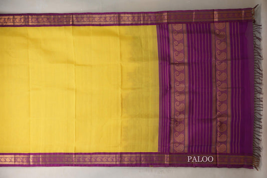Bright yellow Vintage Silk Cotton Saree  paloo