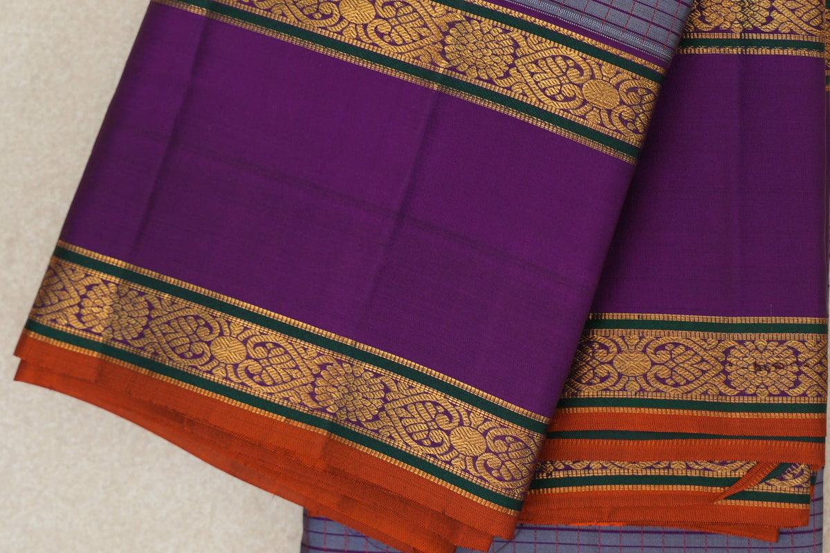 Grey Magenta Vintage Kanjivaram Silk Saree border