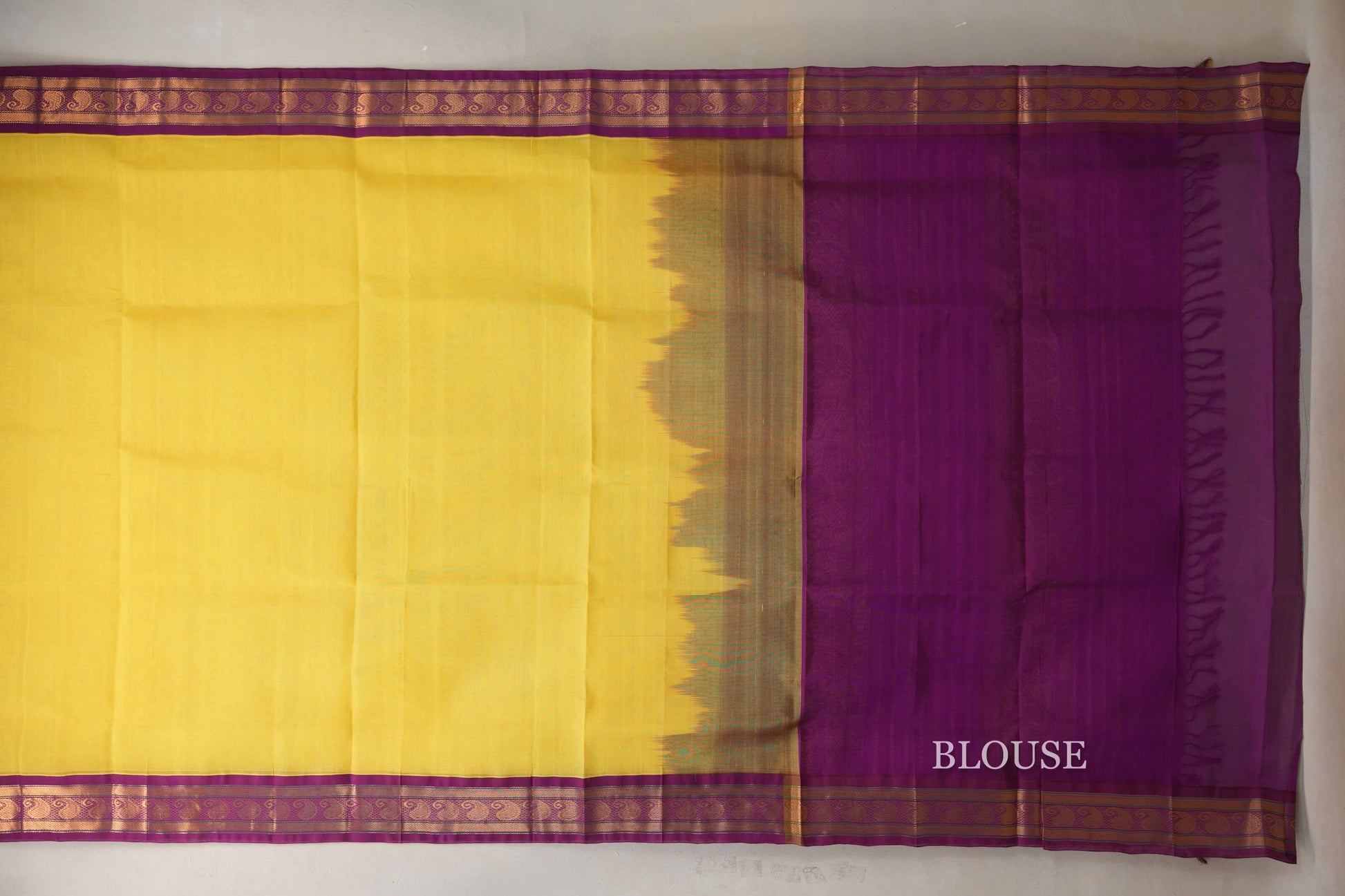 Bright yellow Vintage Silk Cotton Saree blouse