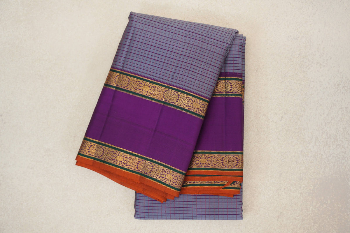 folded Grey Magenta Vintage Kanjivaram Silk Saree