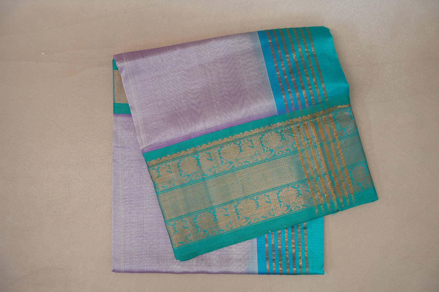 folded Pastel lavender Vintage Silk Cotton Saree 