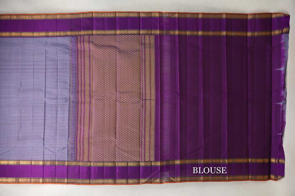 Grey Magenta Vintage Kanjivaram Silk Saree blouse