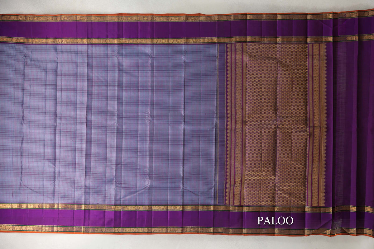 Grey Magenta Vintage Kanjivaram Silk Saree paloo