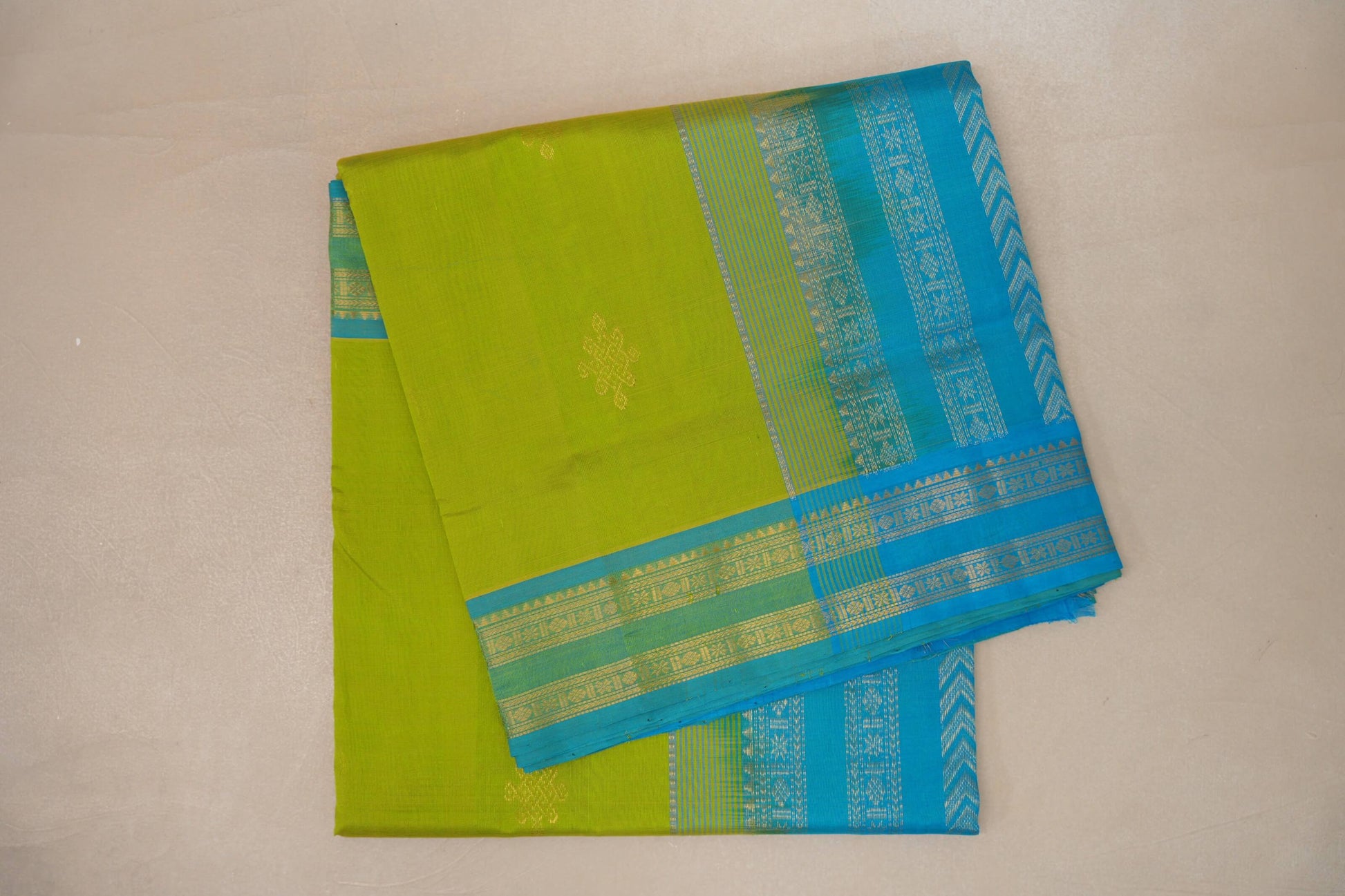 folded Bright Leaf Green Vintage Silk Cotton Saree 