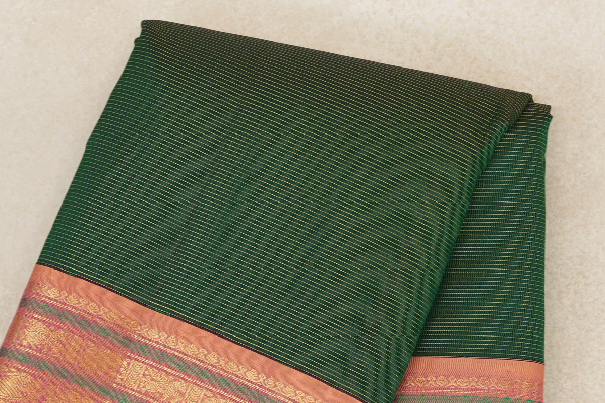 Dark Bottle Green Vintage Kanjivaram Silk Saree body zoom