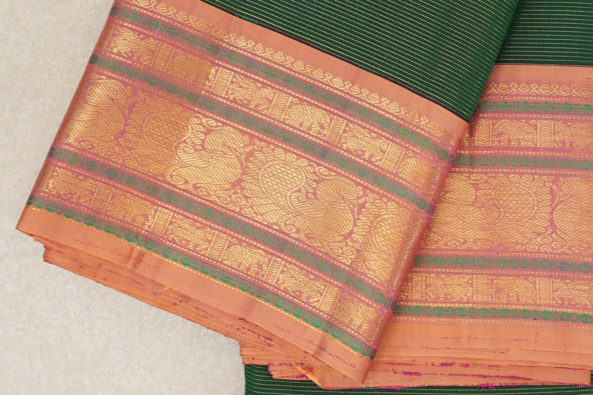 Dark Bottle Green Vintage Kanjivaram Silk Saree border zoom
