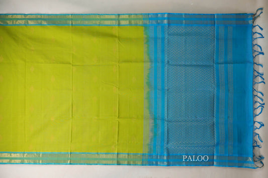 Bright Leaf Green Vintage Silk Cotton Saree  paloo