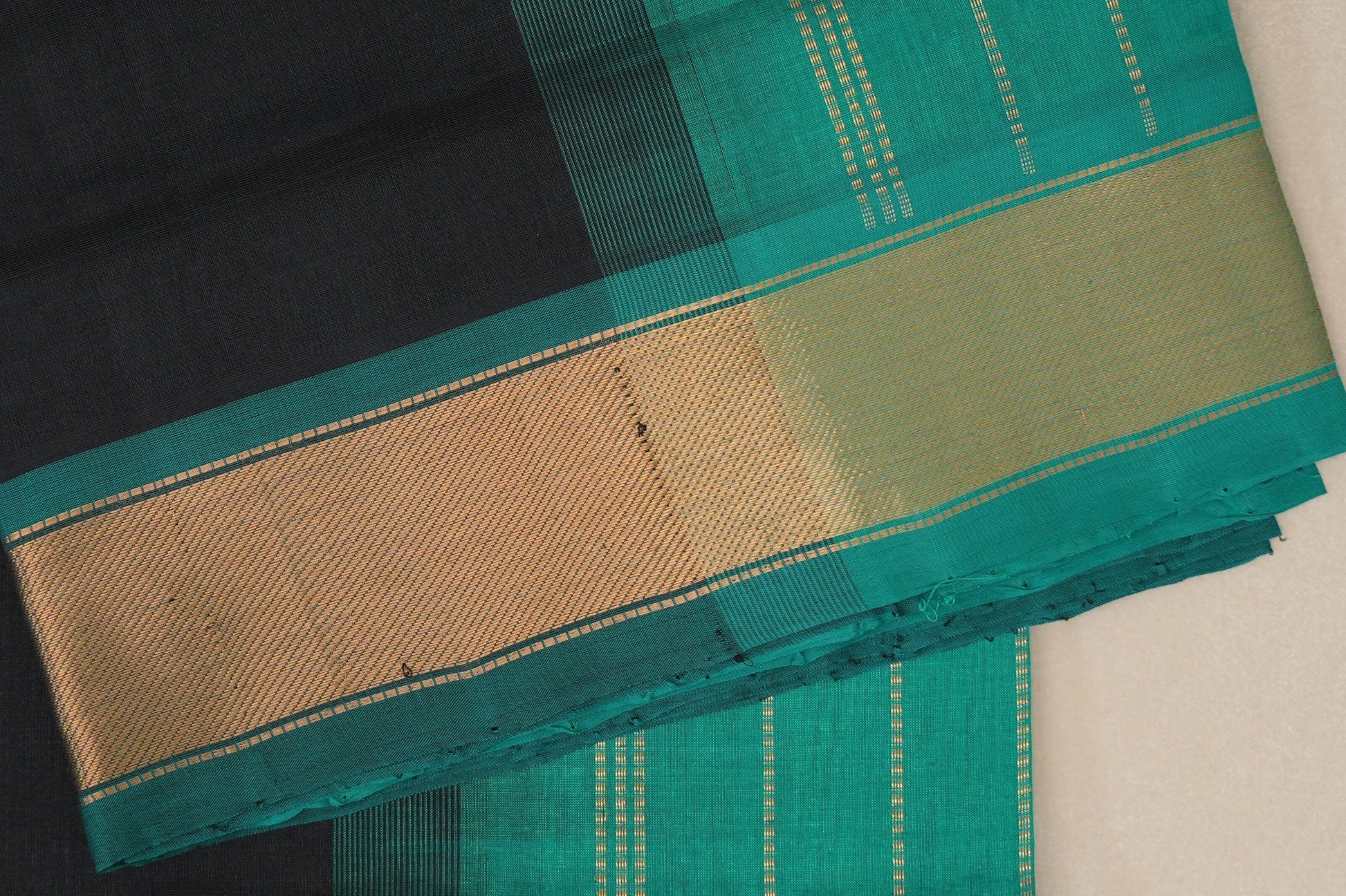 Black Vintage Silk Cotton Saree  border zoom