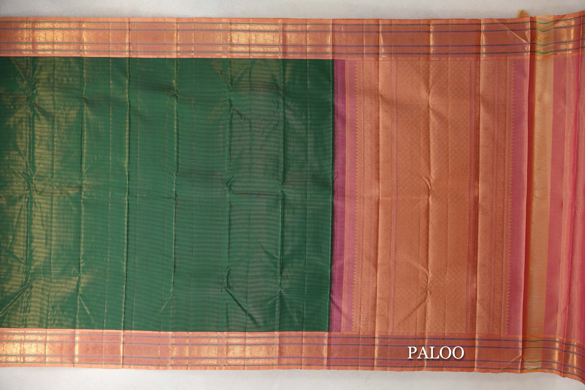 Dark Bottle Green Vintage Kanjivaram Silk Saree paloo