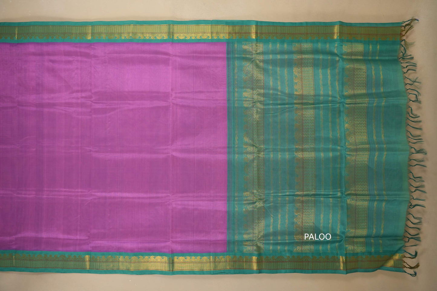 Purple and green saree with paloo, silk cotton , nine and a half yards saree