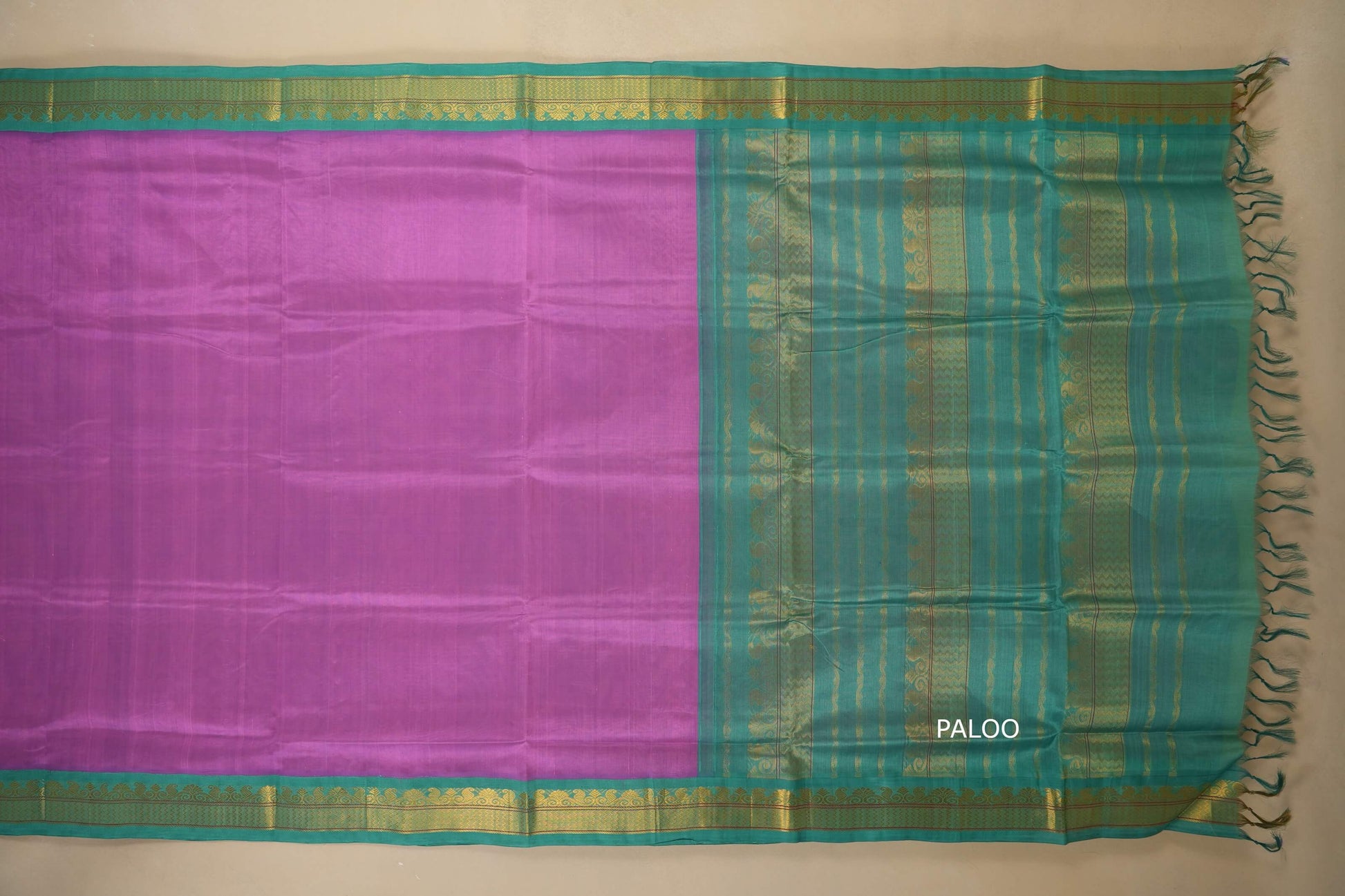 Purple and green saree with paloo, silk cotton , nine and a half yards saree