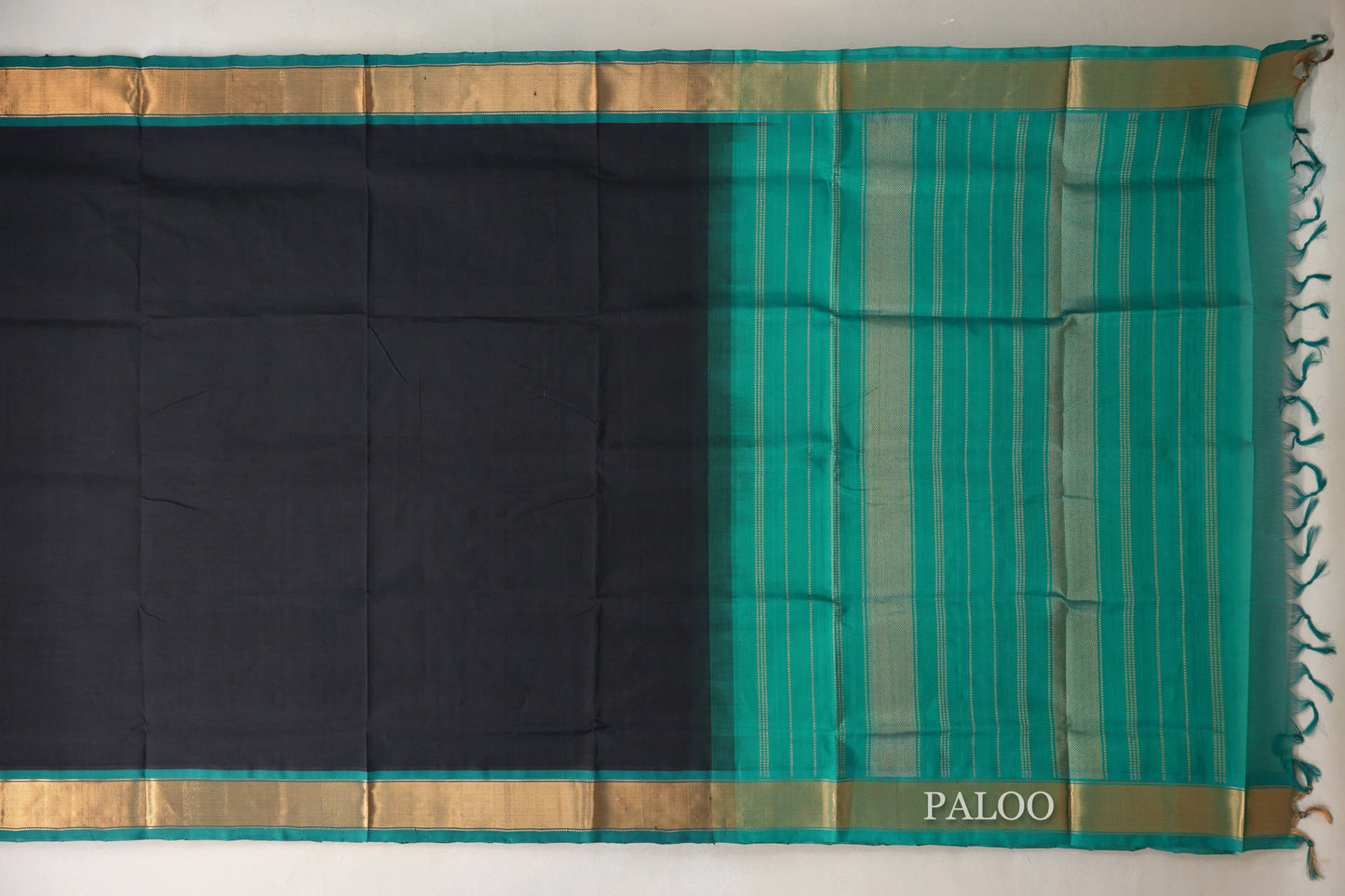 Black Vintage Silk Cotton Saree  paloo