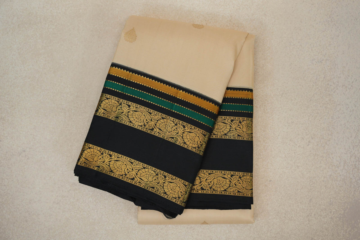 folded Cream Beige Vintage Kanjivaram Silk Saree