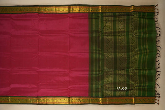Saree with pink and green color with paloo, silk cotton , nine and a half yards saree