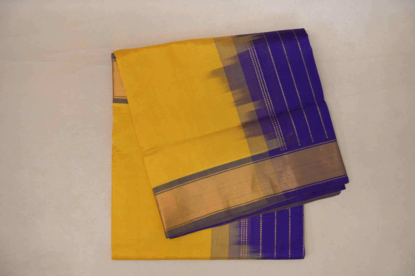 folded Golden yellow Vintage Silk Cotton Saree 
