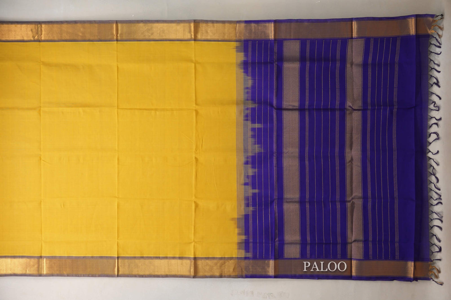 Golden yellow Vintage Silk Cotton Saree  paloo