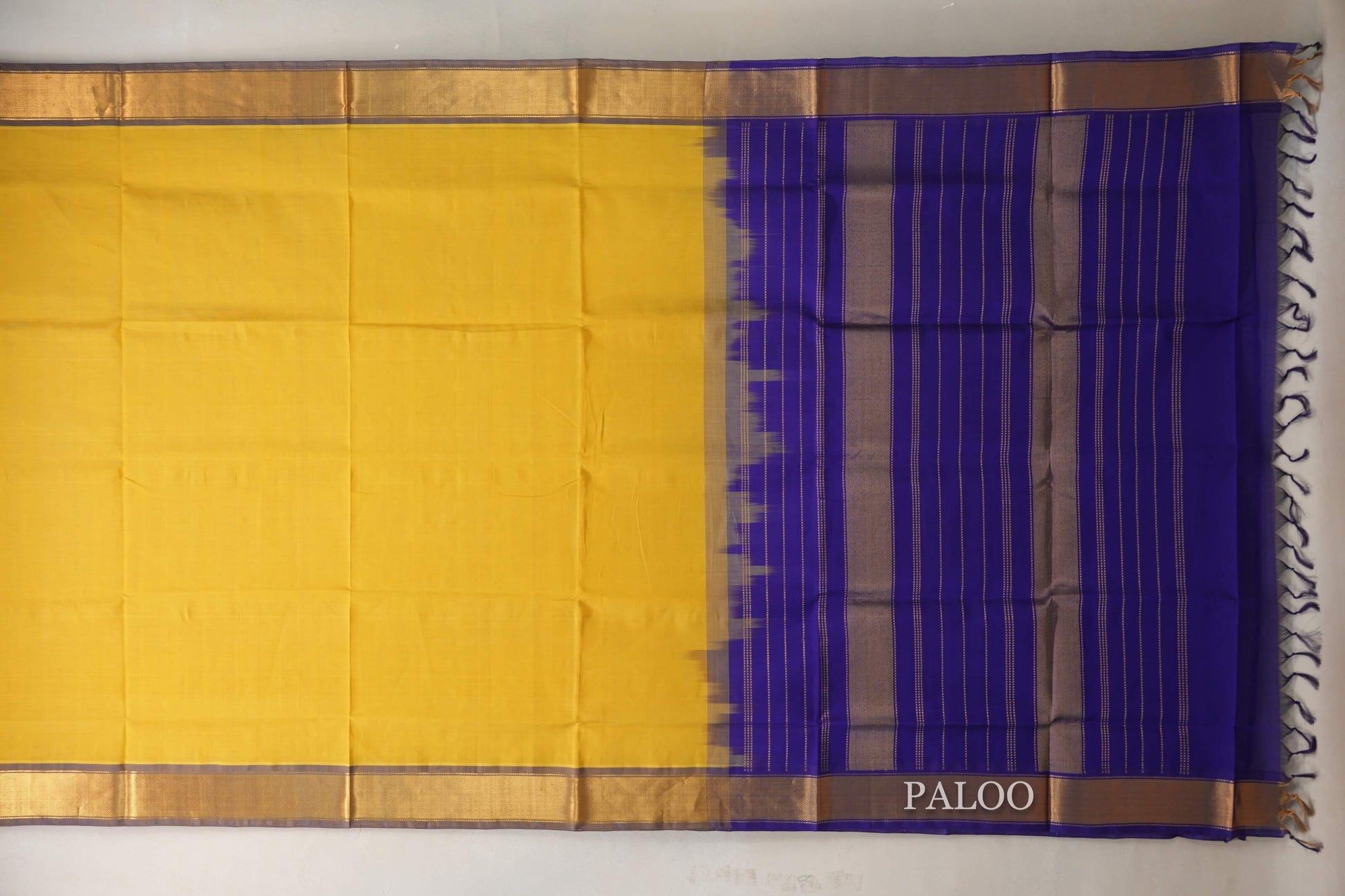 Golden yellow Vintage Silk Cotton Saree  paloo