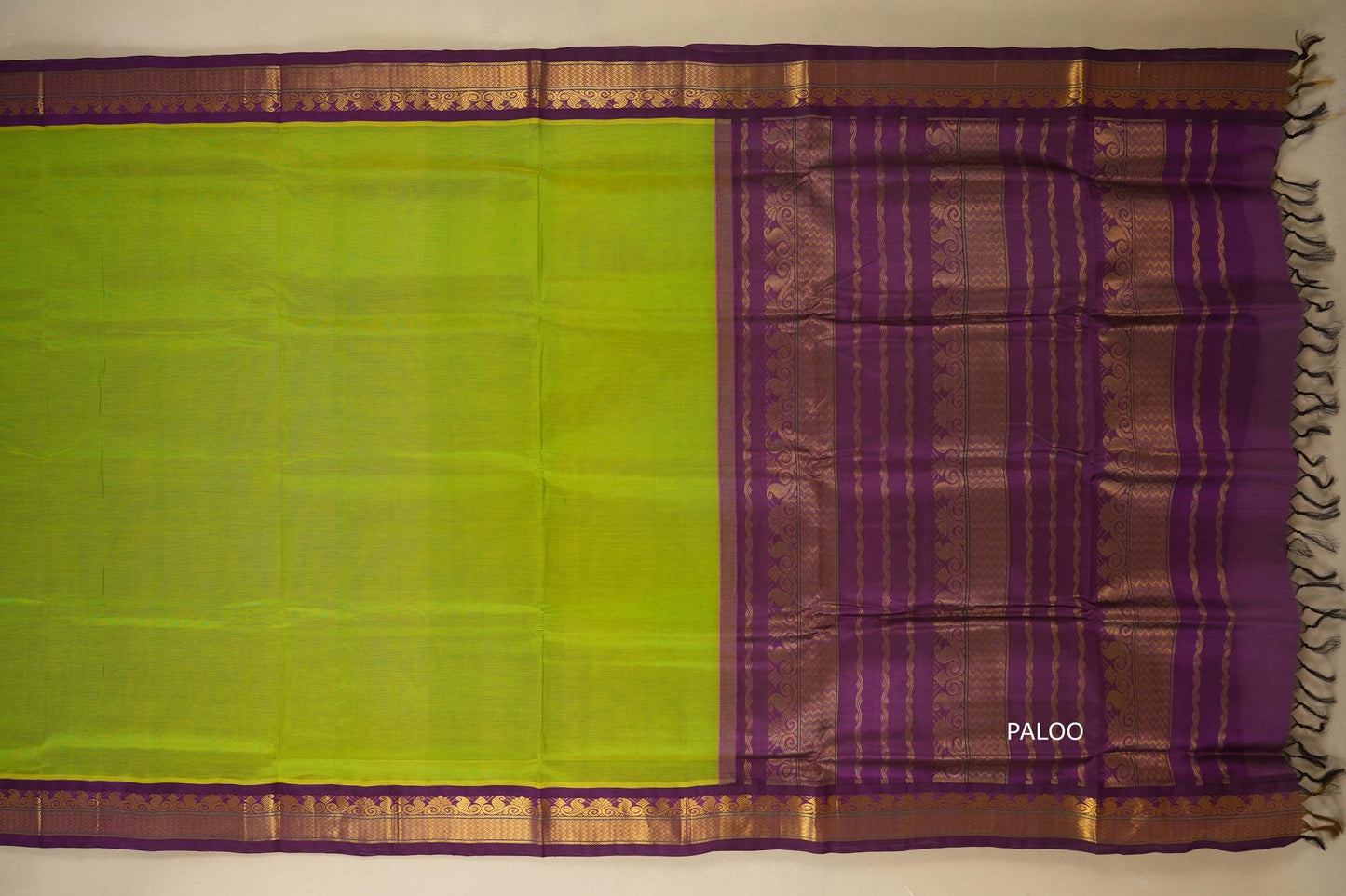 Saree with green and purple color, silk cotton , nine and a half yards saree with paloo
