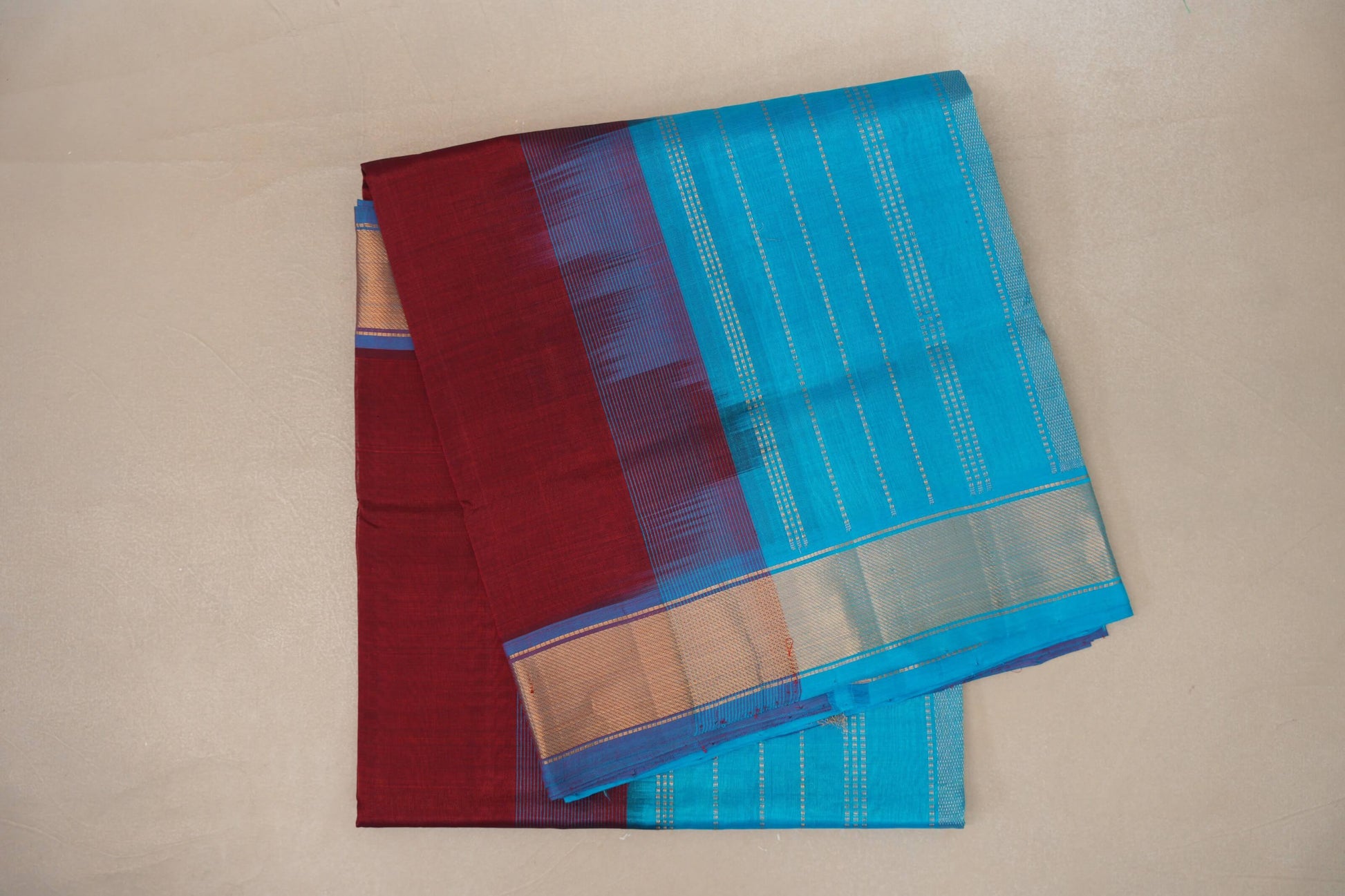 folded Reddish maroon Vintage Silk Cotton Saree 
