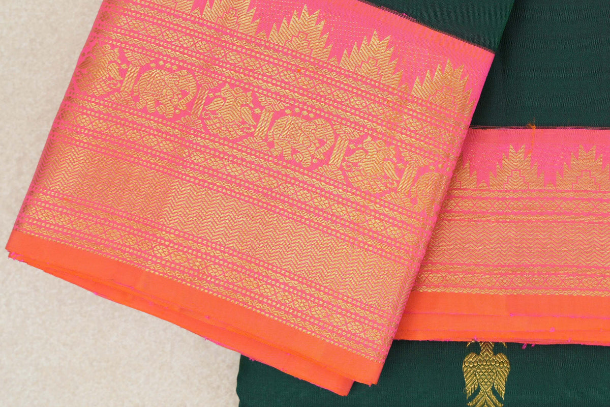 Dark Bottle Green Vintage Kanjivaram Silk Saree border zoom
