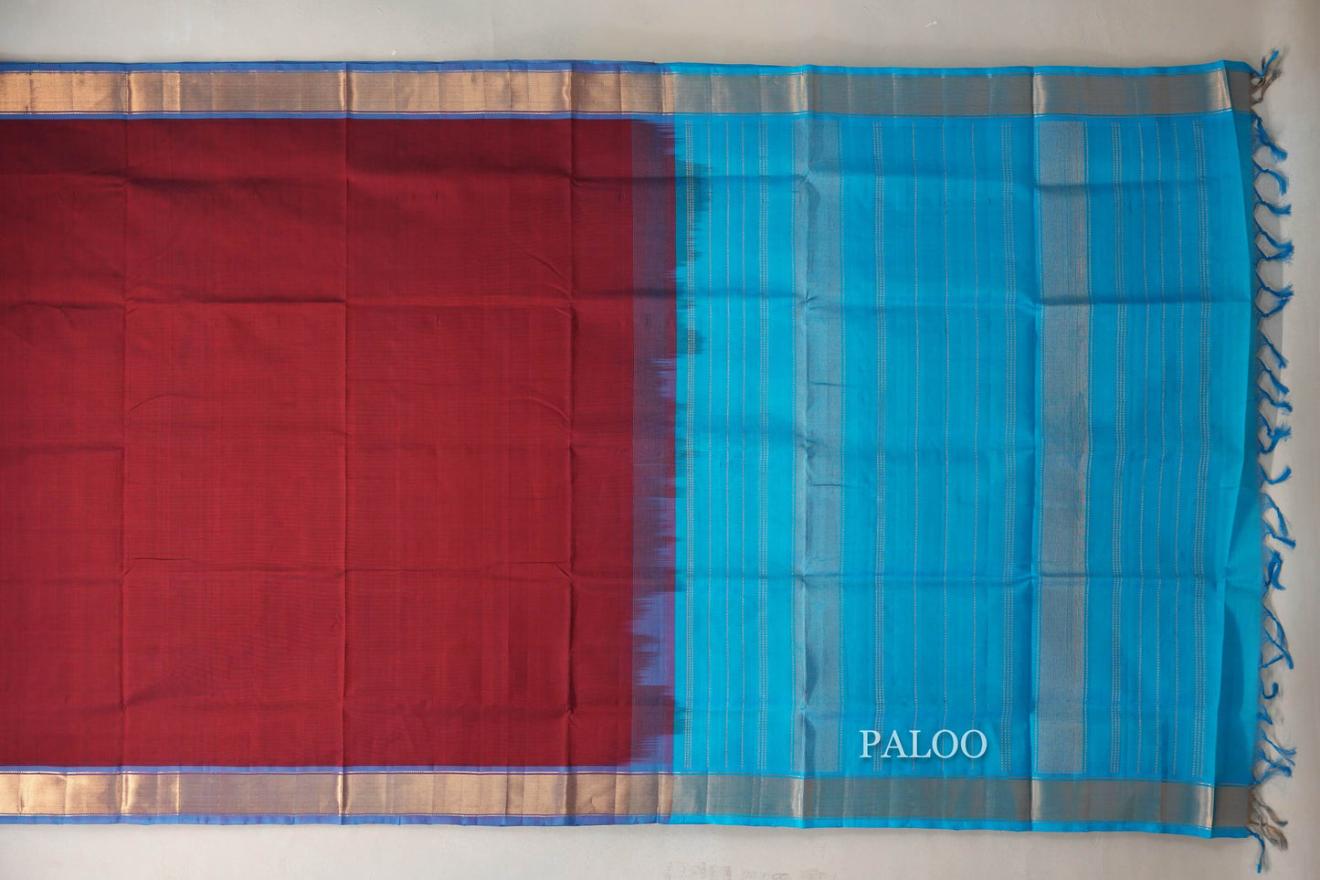 Reddish maroon Vintage Silk Cotton Saree  paloo