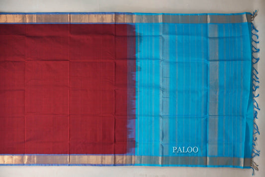 Reddish maroon Vintage Silk Cotton Saree  paloo