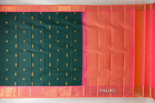Dark Bottle Green Vintage Kanjivaram Silk Saree paloo