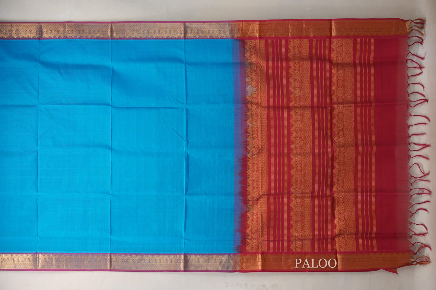 Dark Sky Blue Vintage Silk Cotton Saree  paloo