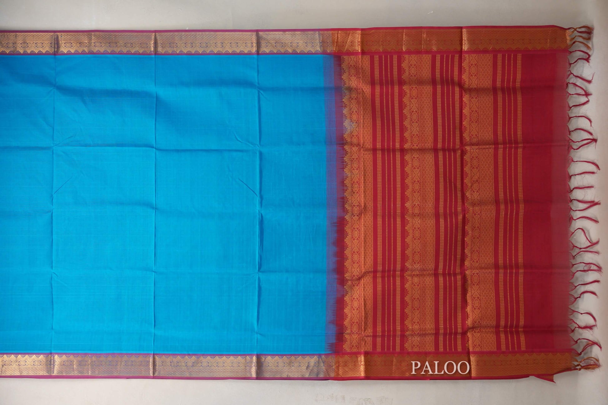 Dark Sky Blue Vintage Silk Cotton Saree  paloo