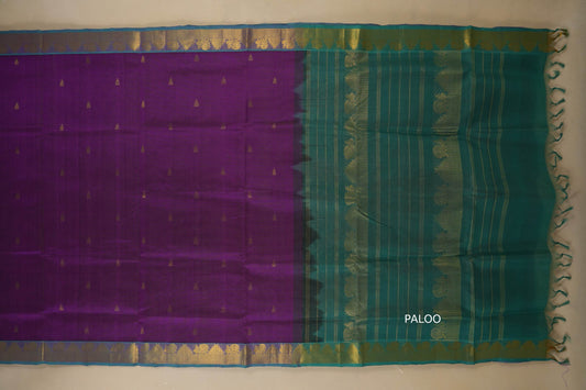 Purple and green saree , silk cotton, nine and a half yards, with paloo