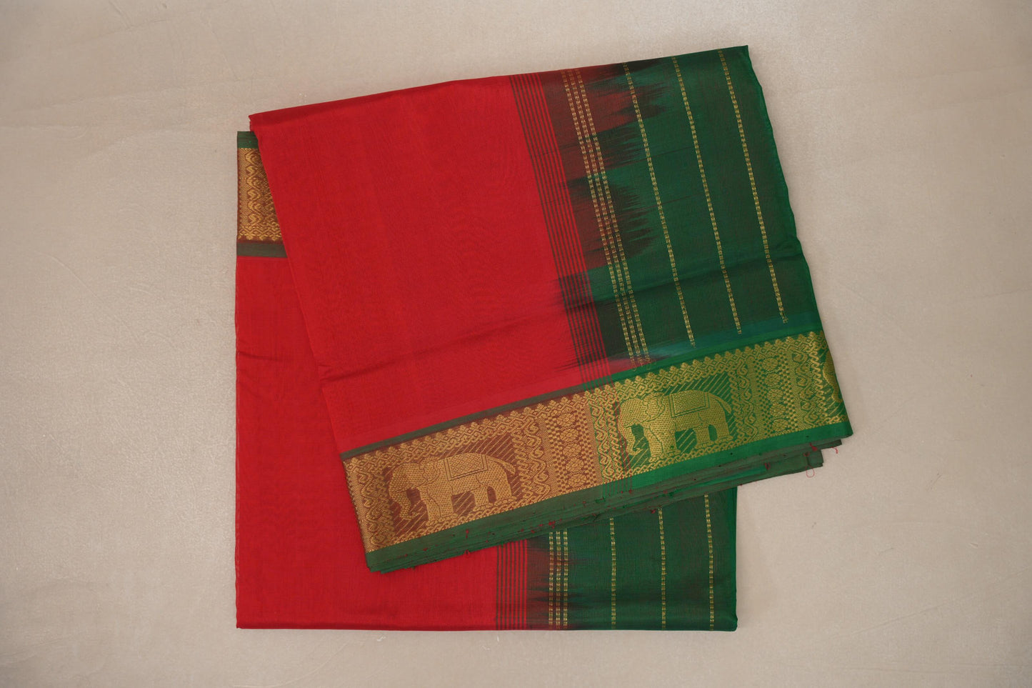 folded Bright Red Vintage Silk Cotton Saree 