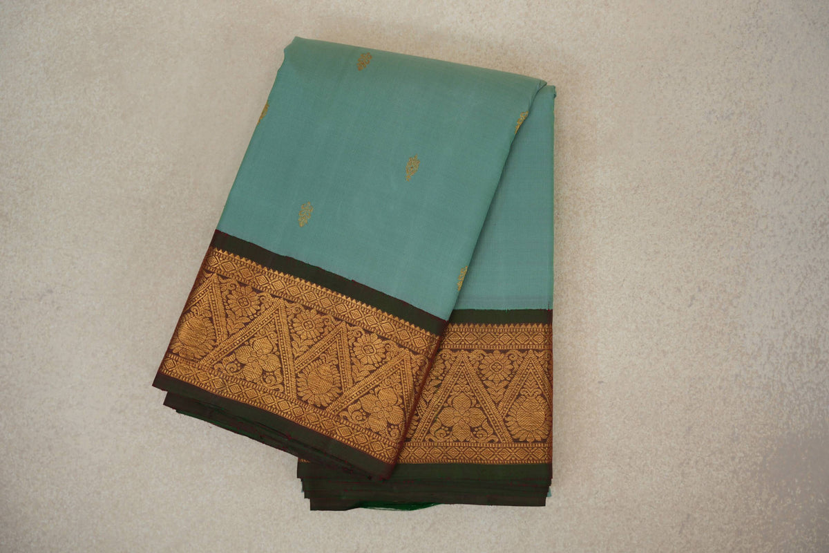 folded Pastel Sea Green Vintage Kanjivaram Silk Saree