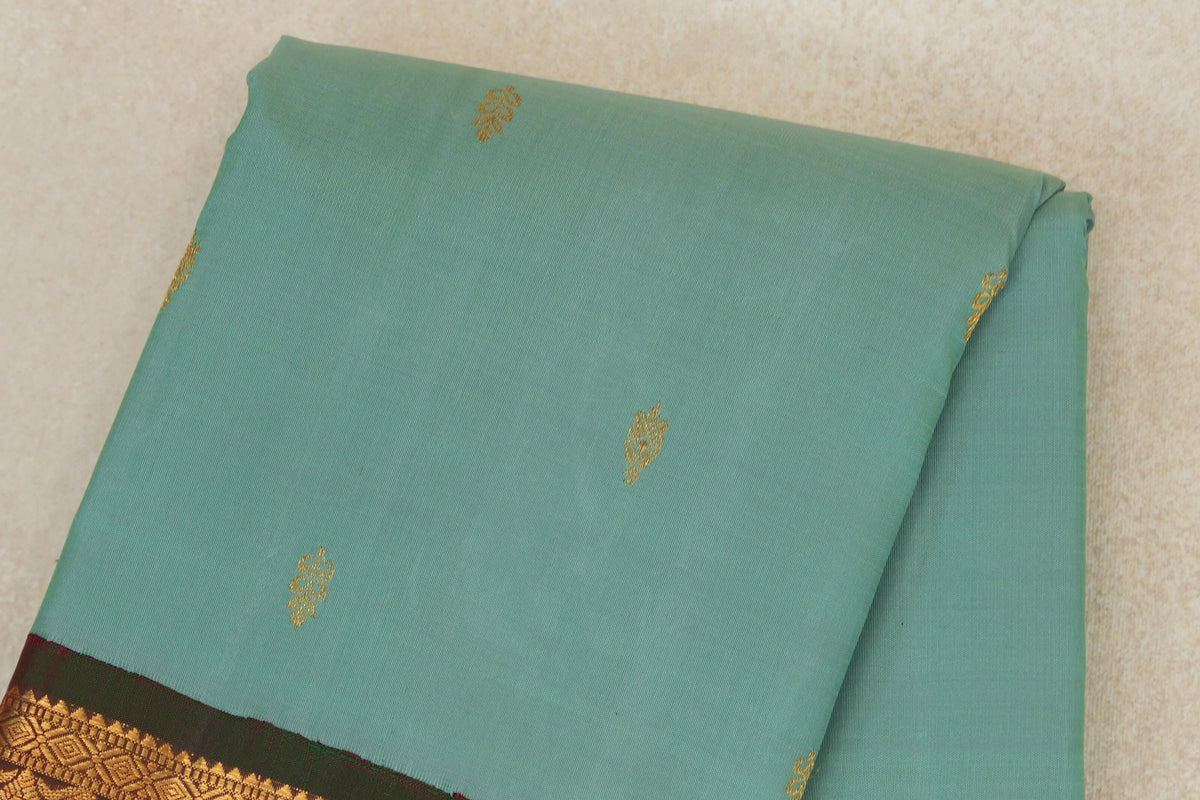 Pastel Sea Green Vintage Kanjivaram Silk Saree body zoom