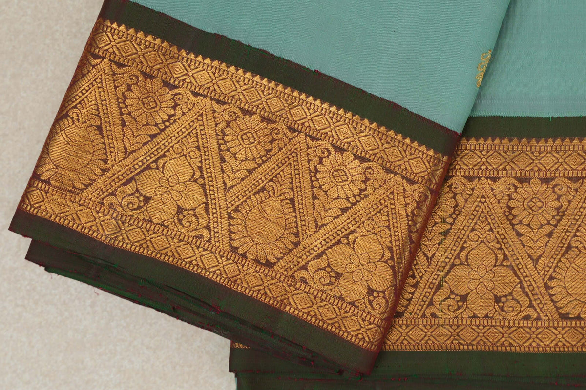 Pastel Sea Green Vintage Kanjivaram Silk Saree border zoom