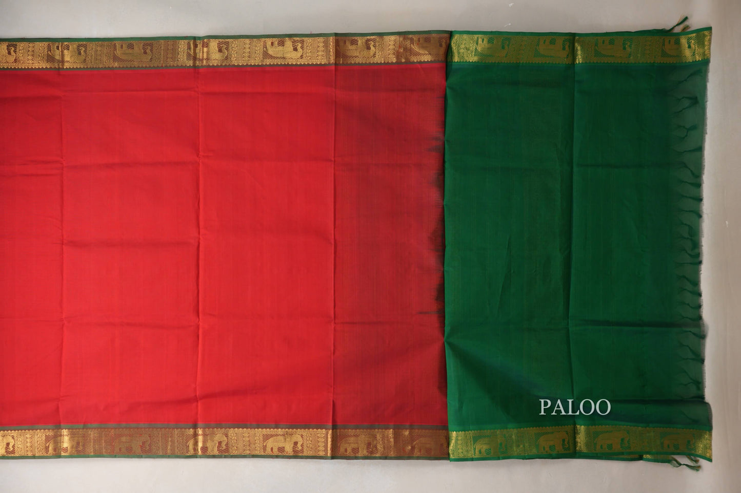 Bright Red Vintage Silk Cotton Saree  paloo