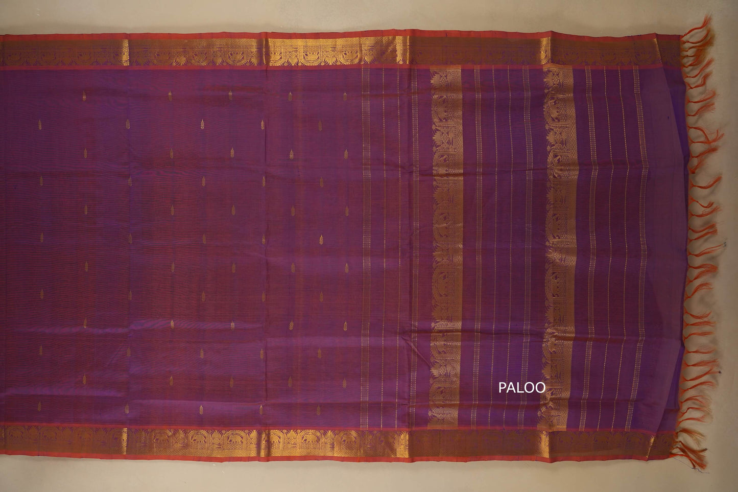 Purple saree with gold border with paloo