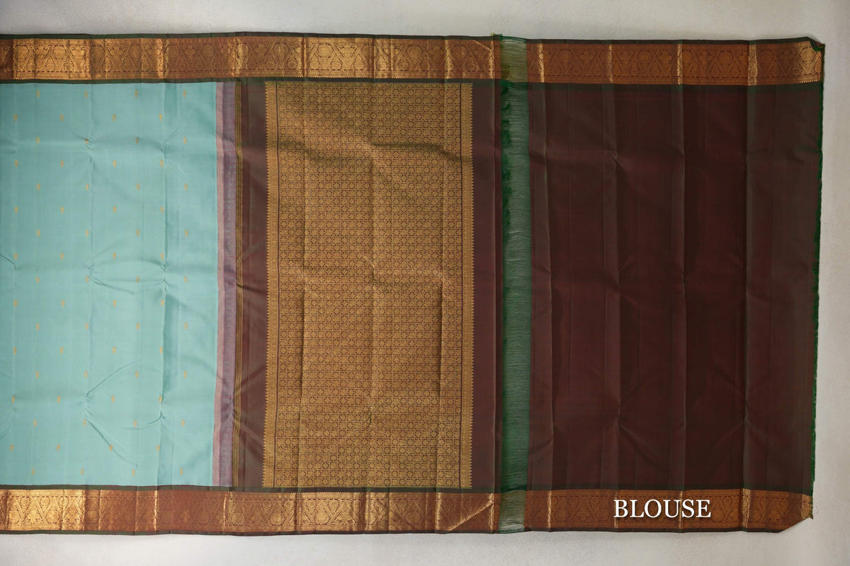 Pastel Sea Green Vintage Kanjivaram Silk Saree blouse
