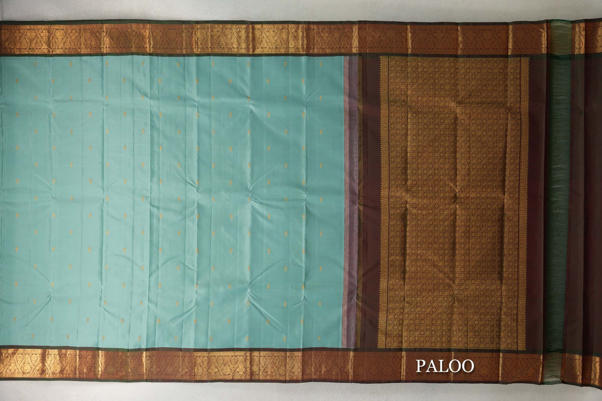 Pastel Sea Green Vintage Kanjivaram Silk Saree paloo