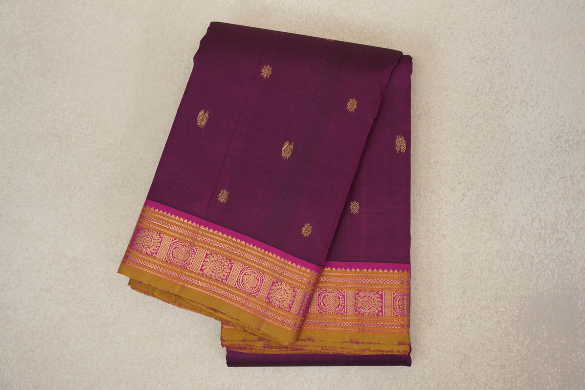 folded Deep Magenta Vintage Kanjivaram Silk Saree